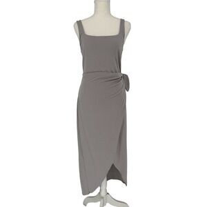 Wilfred Aritzia Wrap Dress‎ L Gray Stretchy Sleeveless Tulip Hem Minimalist Chic
